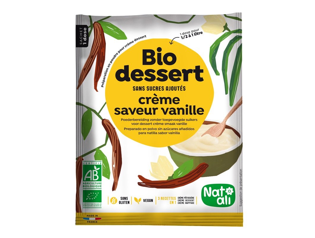 Crème dessert bio sans sucre à la vanille  