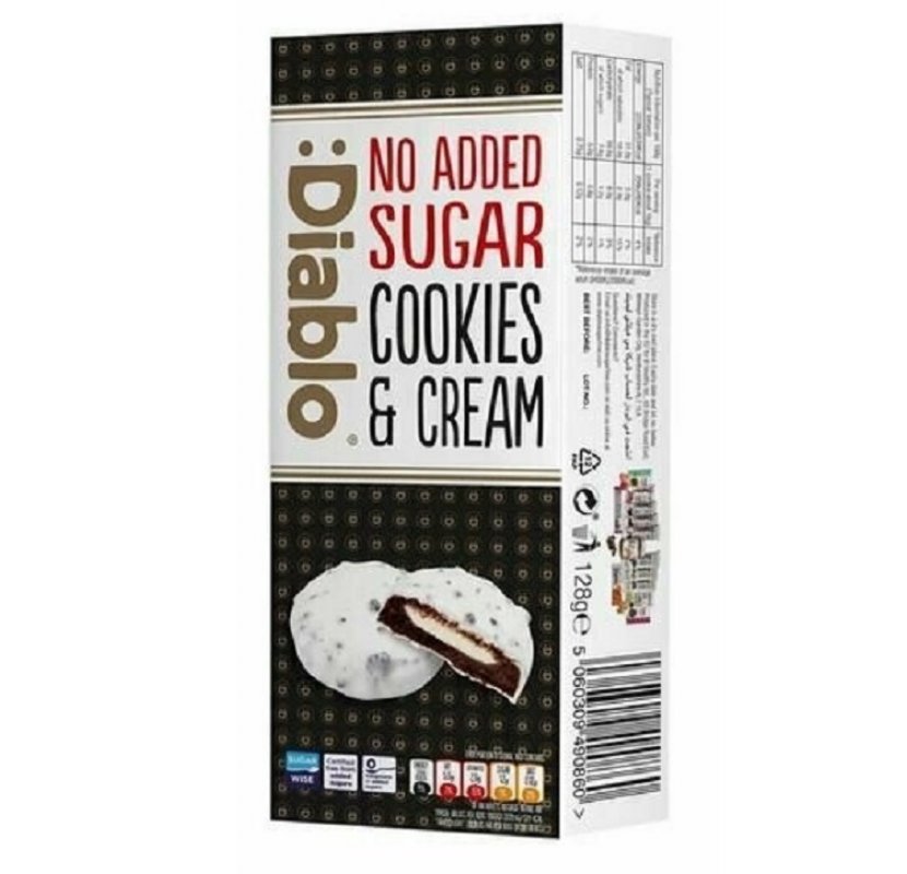 Cookies and cream choco blanc sans sucre ajouté 128g - Diab